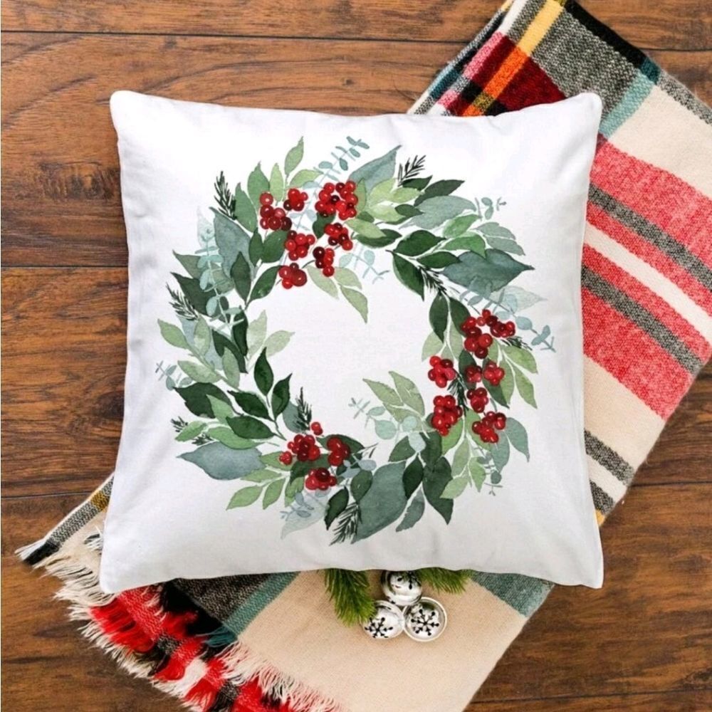 Holly  Wreath Pillow  Cover